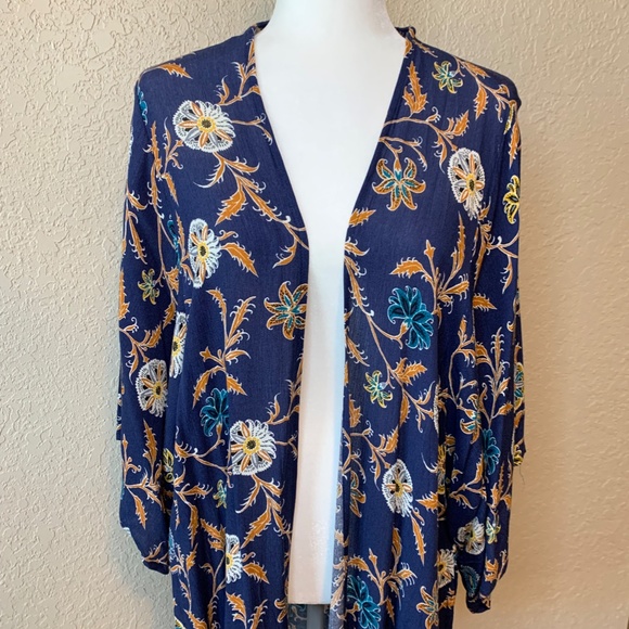 Andree Tops - Andree Blue Floral Print Kimono Cover-Up Robe Cardigan